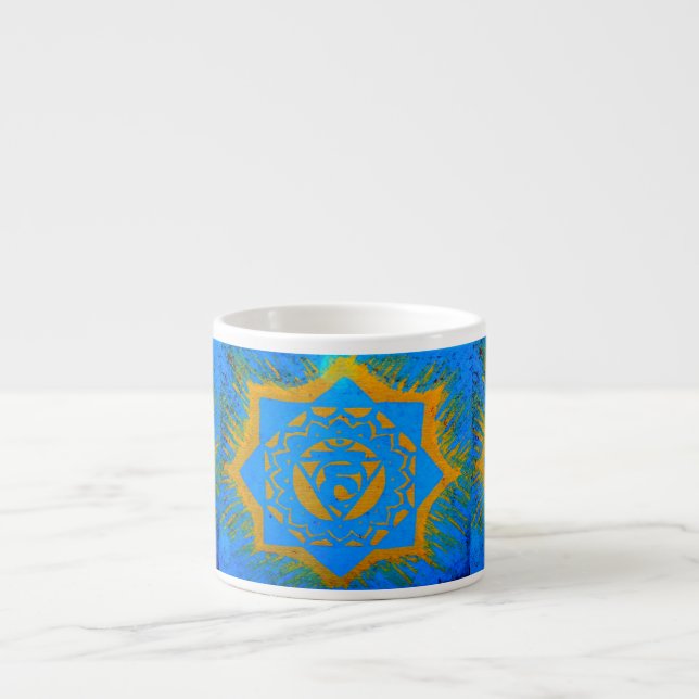 gold tantric symbol on blue espresso cup (Front)
