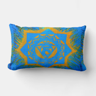 gold tantric symbol on blue lumbar cushion