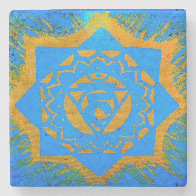 gold tantric symbol on blue stone coaster (Front)