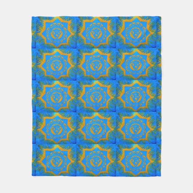 gold tantric symbols on blue fleece blanket (Front)