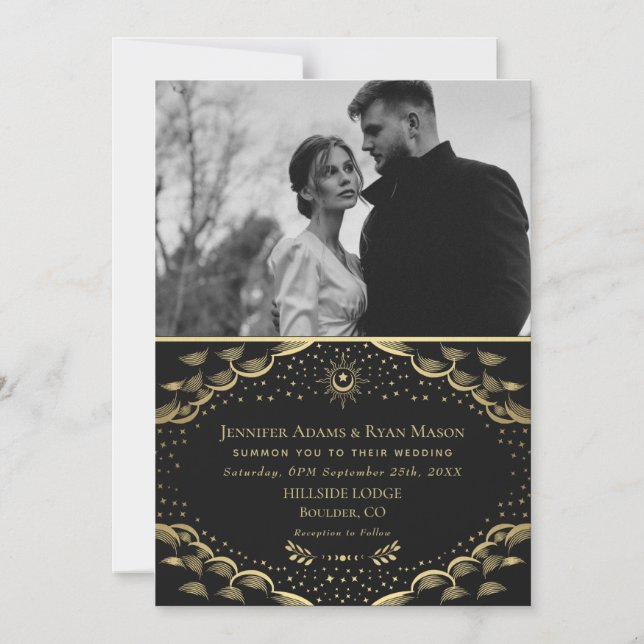 Gold Tarot Card Wedding Magnetic Photo Card (Front)