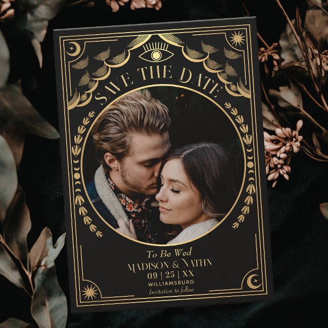 Gold Tarot Gothic Wedding Photo Save the Date Invitation (Creator Uploaded)