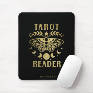 Gold Tarot Reader Moon Phase Moth Stars Mouse Pad