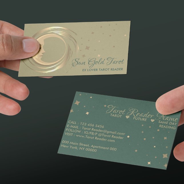Gold Tarot Reader Stars Moon Sun Celestial Business Card (Gold Tarot Reader Stars Moon Sun Celestial Business Card)