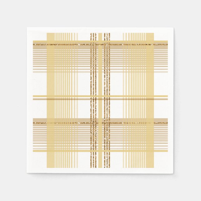 Gold tartan chequered plaid wedding napkin (Front)