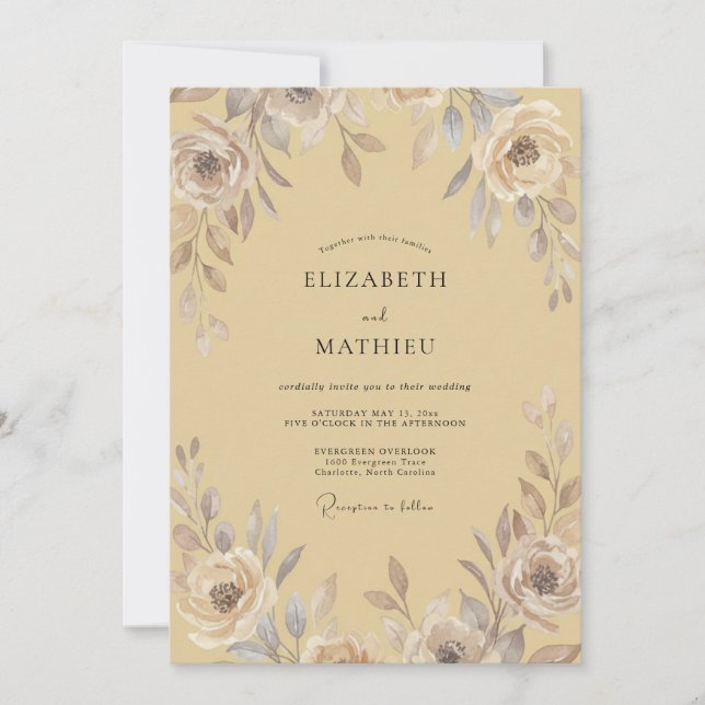 Gold Taupe Bloom Wedding Invitation (Front)