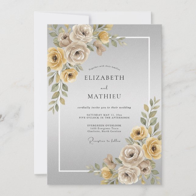 Gold Taupe Rose Wedding Invitation (Front)