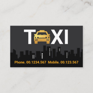 Gold Taxi Car Building Silhouette Business Card