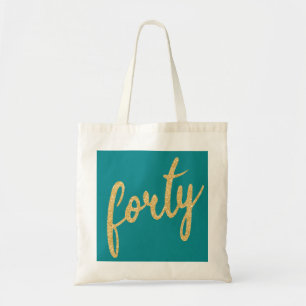 Gold Teal 40 Birthday Party Glitter "Forty" Tote Bag