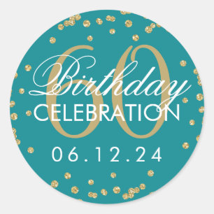 Gold Teal 60th Birthday Faux Glitter Confetti Classic Round Sticker