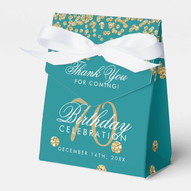 Gold Teal 70th Birthday Thank You Confetti Favour Box (Front Side)
