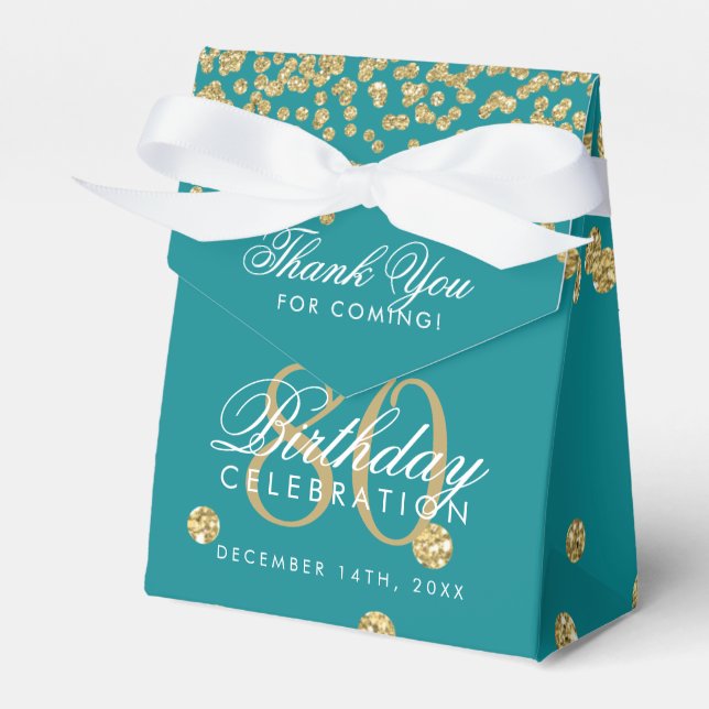 Gold Teal 80th Birthday Thank You Confetti Favour Box (Front Side)