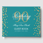 Gold Teal 90th Birthday Glitter Confetti Guest Book<br><div class="desc">Elegant 90th Birthday Party Gold Glitter Confetti Teal template.</div>