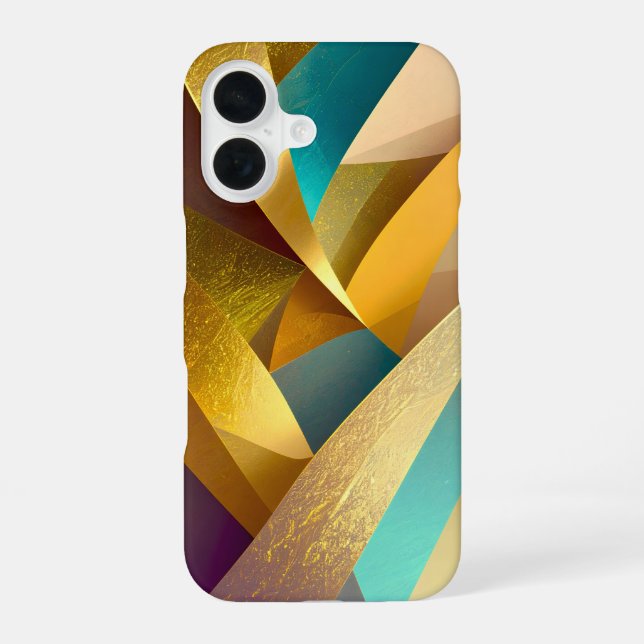 Gold Teal Abstract Art iPhone 16 Case (Back)