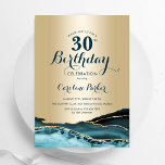 Gold Teal Agate 30th Birthday Invitation<br><div class="desc">Teal and gold agate 30th birthday party invitation. Elegant modern design featuring watercolor agate marble geode background,  faux glitter gold and typography script font. Trendy invite card perfect for a stylish women's bday celebration. Printed Zazzle invitations or instant download digital printable template.</div>