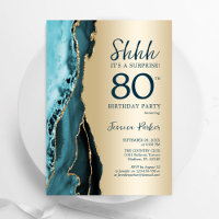 Gold Teal Agate Surprise 80th Birthday