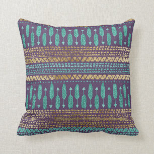 Gold Teal and Purple Arrows Tribal Aztec Pattern Cushion
