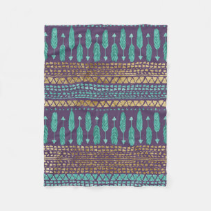 Gold Teal and Purple Arrows Tribal Aztec Pattern Fleece Blanket