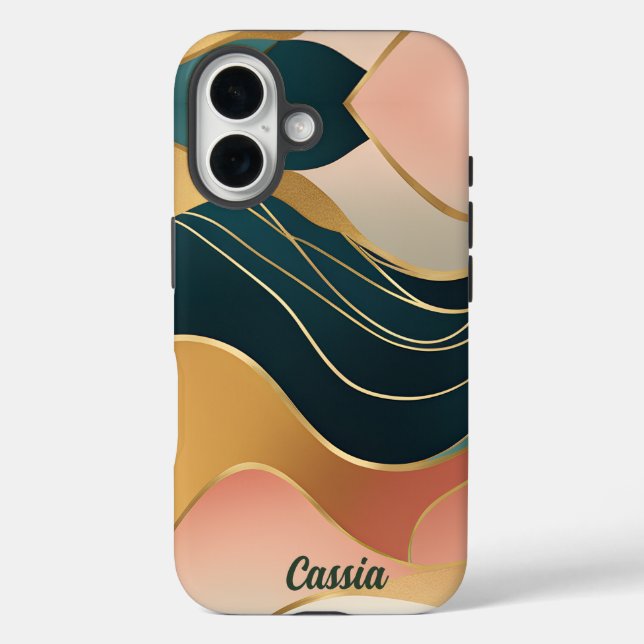 Gold Teal and Rose Organic Shapes Case-Mate iPhone Case (Back)