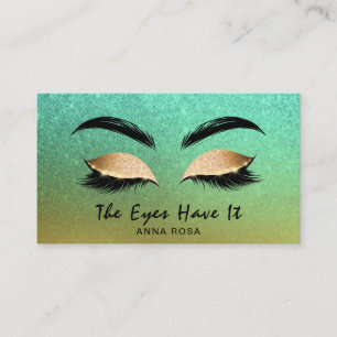 *~* Gold Teal Blue Glitter Lashes Extensions Brows Business Card