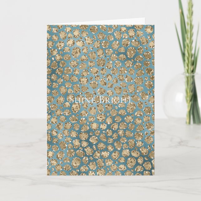 Gold Teal Blue Green Glitzy Leopard Print         Card (Front)