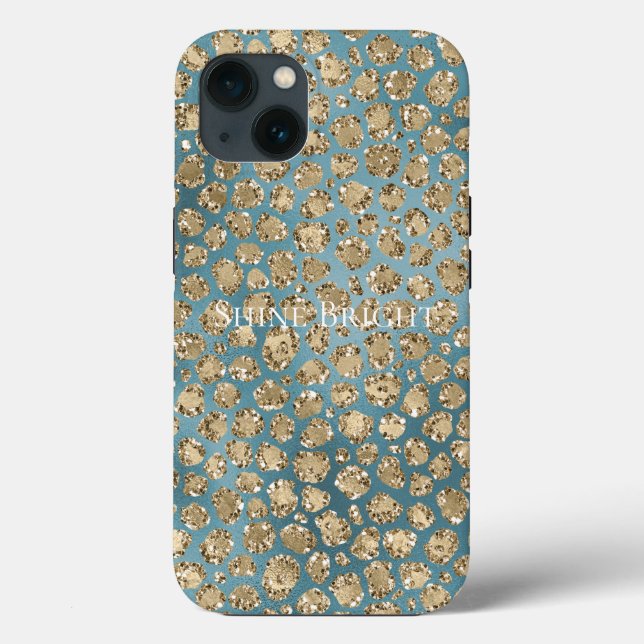Gold Teal Blue Green Glitzy Leopard Print        Case-Mate iPhone Case (Back)