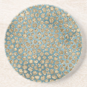 Gold Teal Blue Green Glitzy Leopard Print Coaster