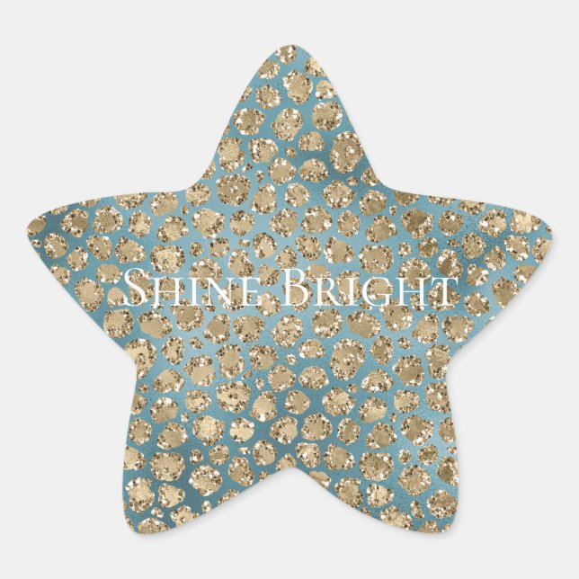 Gold Teal Blue Green Glitzy Leopard Print      Star Sticker (Front)