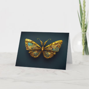Gold & Teal Butterfly Birthday Greeting Card