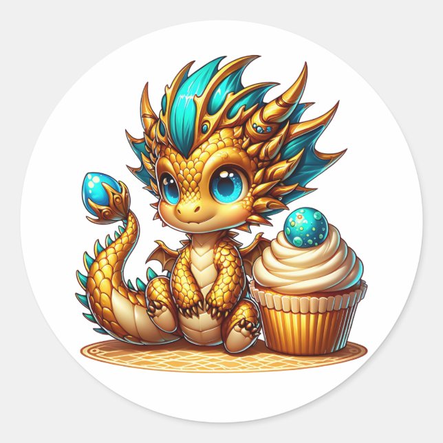 Gold Teal Dragon Boy's Birthday   Classic Round Sticker (Front)