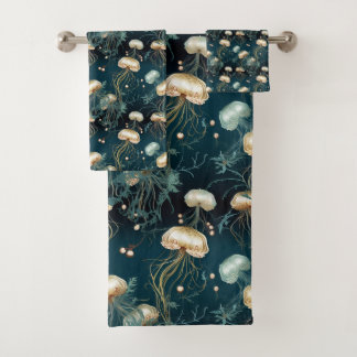 Gold & Teal Ethereal Jellyfish  Bath Towel Set