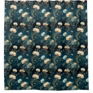 Gold & Teal Ethereal Jellyfish  Shower Curtain
