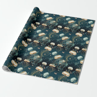 Gold & Teal Ethereal Jellyfish Wrapping Paper