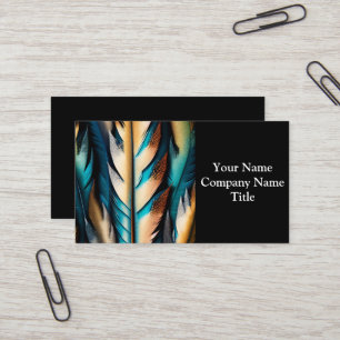 Gold & Teal Feather Art Business Card