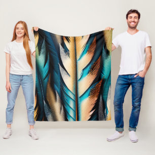 Gold & Teal Feather Art Fleece Blanket