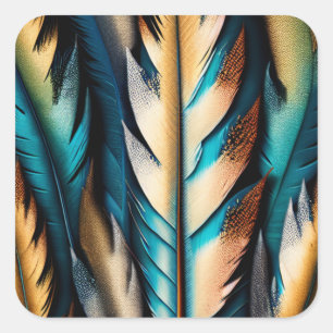 Gold & Teal Feather Art Square Sticker