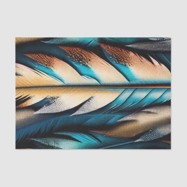 Gold & Teal Feather Art Tissue Paper (Front)