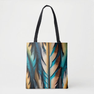 Gold & Teal Feather Art Tote Bag