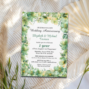 Gold Teal Floral 1st Wedding Anniversary Invitation