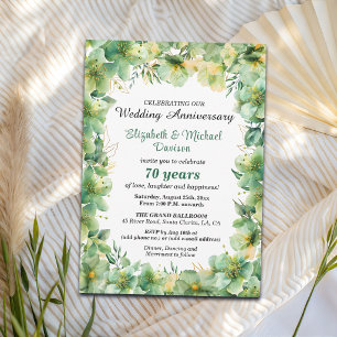 Gold Teal Floral 70th Wedding Anniversary Invitation