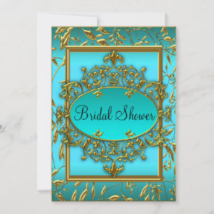 Gold & Teal Floral Damask Bridal Shower Invite
