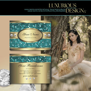 Gold Teal Glitter Luminous Stars Diamonds Quality Business Card
