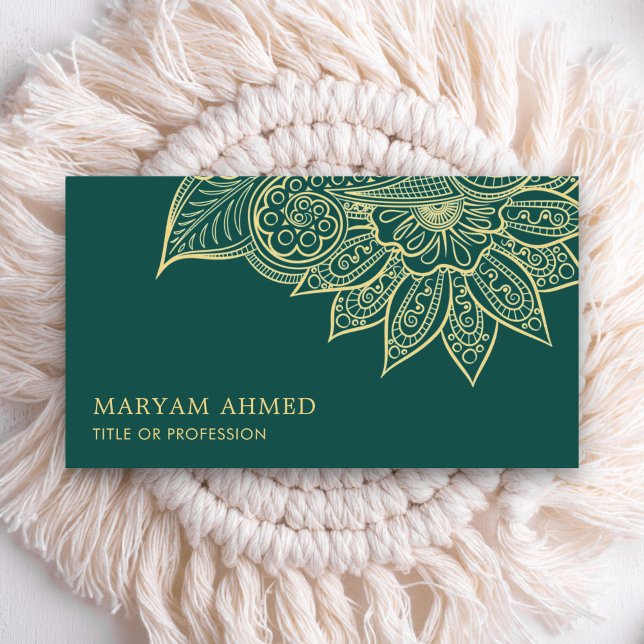 Gold Teal Henna Mehndi Islamic Business Card (Creator Uploaded)
