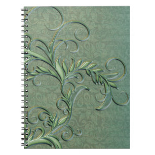 Gold Teal Ombre Effect Damask with Embellishments Notebook