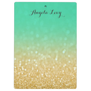 Gold & Teal Ombre Glitter Personalised Clip board