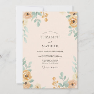 Gold Teal Painted Wedding Invitation