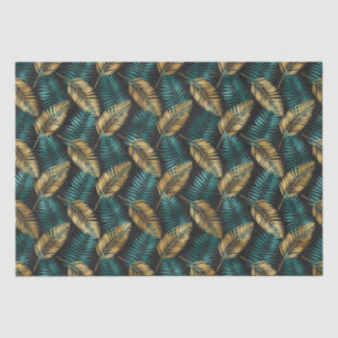 Gold Teal Palm Leaves Luxe Tropical Pattern Tissue Paper