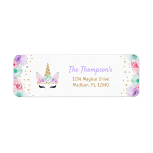 Gold Teal Pink Purple Unicorn Return Address Label