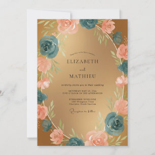 Gold Teal Ranunculus Soft Eucalyptus Wedding Invitation