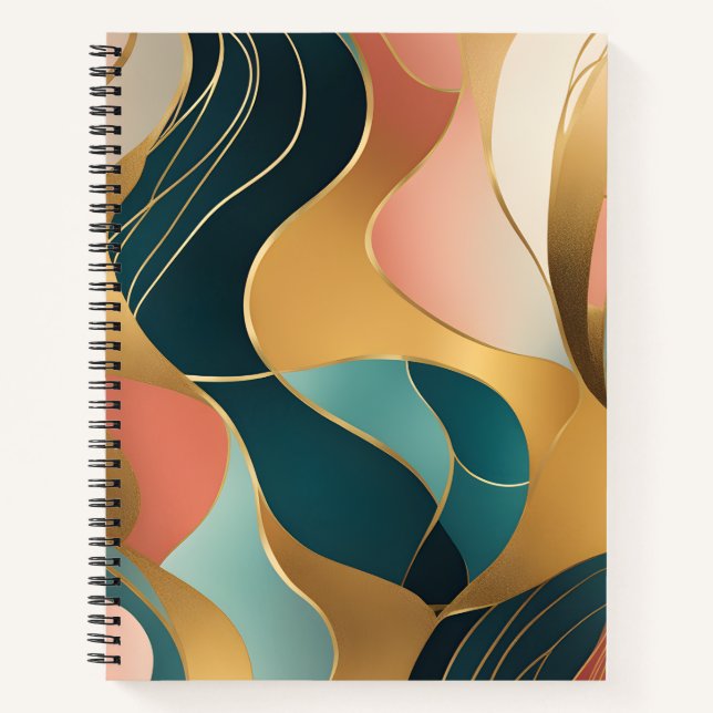 Gold Teal Rose Organic Shapes Notebook (Front)